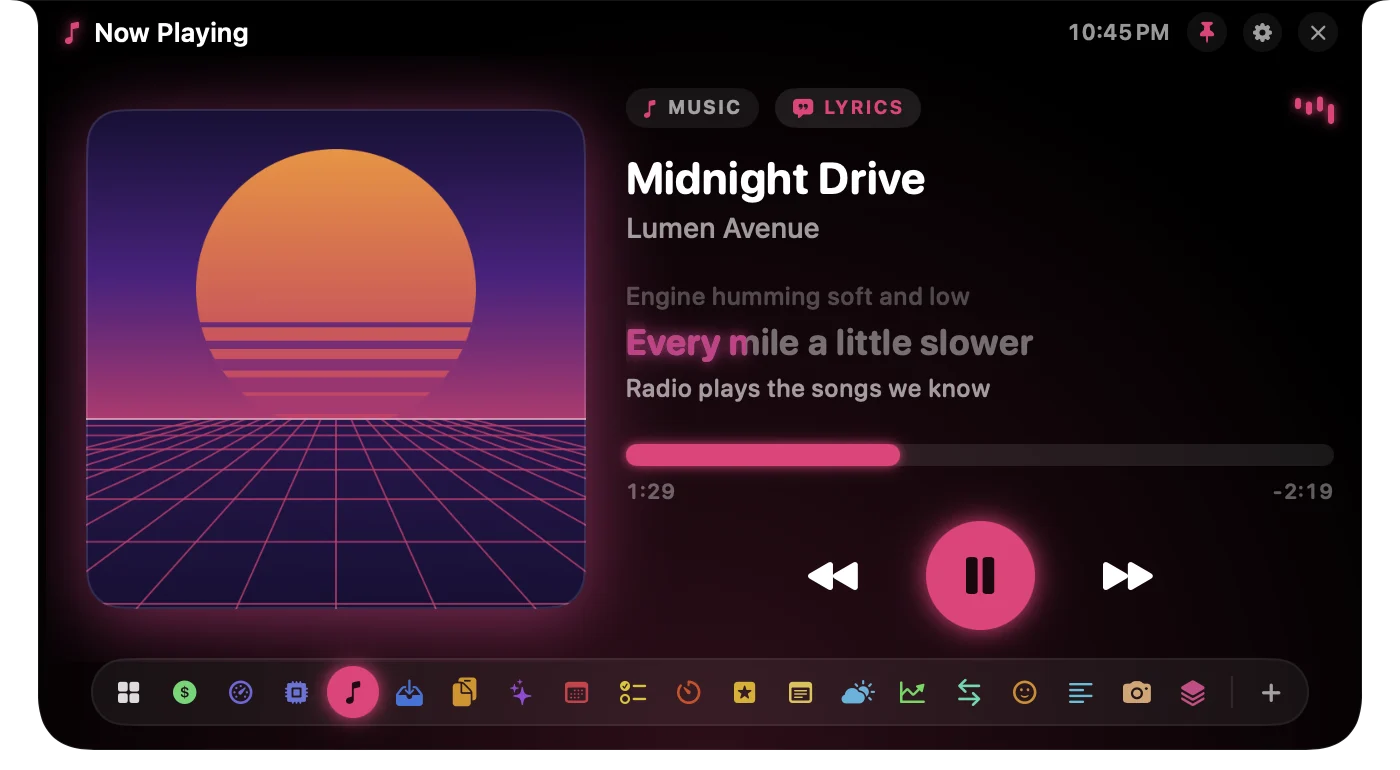 Now Playing panel in the notch