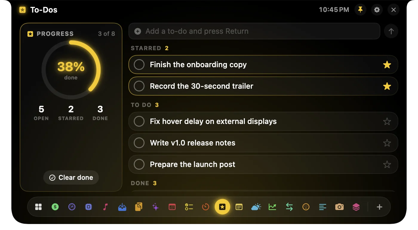 To-Dos panel in the notch